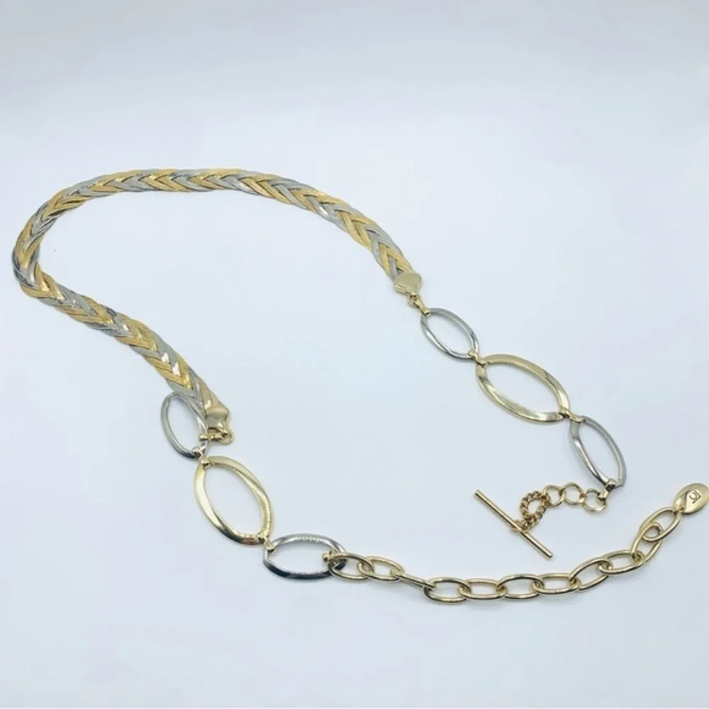 Vintage Liz Claiborne Two Tone Chain Belt Gold Silver Braided LC Adjustable
